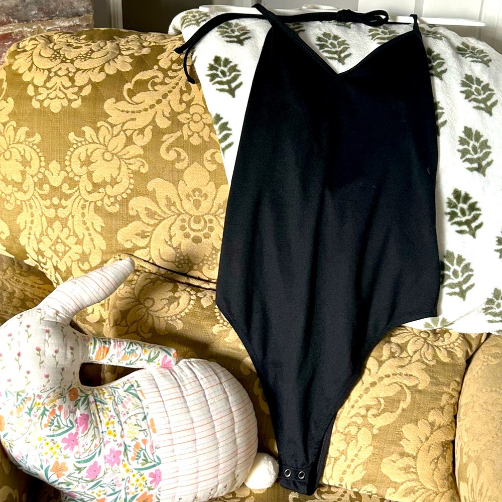 American Eagle Black Thong Halter Bodysuit
